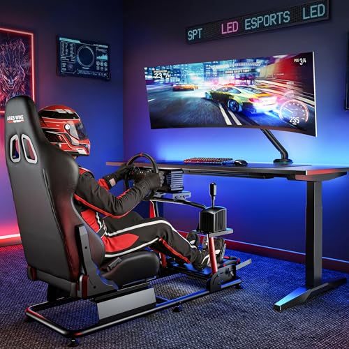 ARES WING Sim Racing Cockpit with Seat - Universal Cockpit Stand | Compatible with Fanatec, Thrustmaster, Logitech & Moza, for PS5, PS4, Xbox and PC, Not Included Wheel,Pedals & Shifter