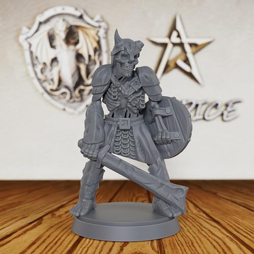 AUSPDICE Fantasy Tabletop RPG Miniature: Unpainted 28mm Skeleton Warrior for DND Campaigns, Customizable Undead Figure for Dungeon Encounters & Army Building-AS125