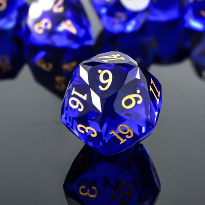 Prism Stone Dice Set D&D, 7-Piece Crystal Glass Gemstone DND Dice Set, Polyhedral RPG Crystal Dice for Dungeons and Dragons, Stone D4 D6 D8 D10 D% D12 D20 Dice - color: Prism Blue
