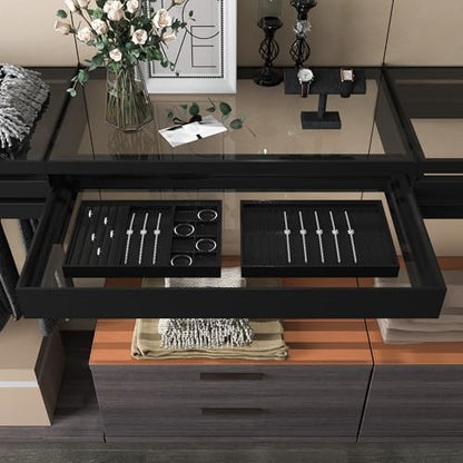 Oirlv Leather Multi-Function Jewelry Tray Black | Versatile Compartments for Rings/Earrings/Bracelets, Stackable Design - style: P01708
