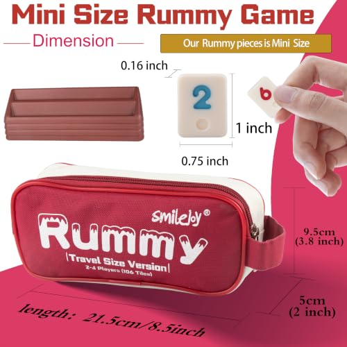 Smilejoy Mini Rummy Cube 4 Players Edition,Travel Rummy Game Set with Portable Canvas Bag,Classic Board Game for Adults and Kids |106 Tiles | 4 Playing Racks |1 Dice | (2-4 Player) - style: Mini Size (2-4 player)