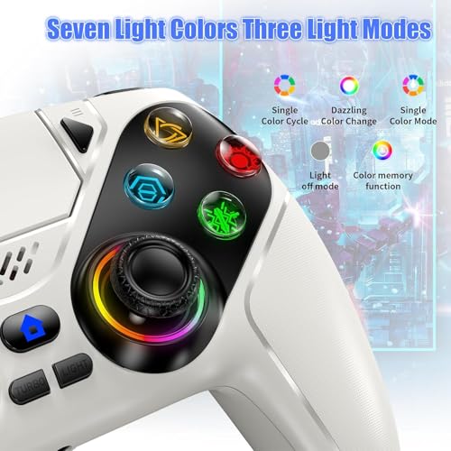 Nonbliep LED Wireless Controller for PS5, Compatible with PS5/PC, Dual Vibration, Macro/Turbo Function, 6-Axis Motion Control, 3.5mm Audio Jack Gamepad with Speaker - White - color: White