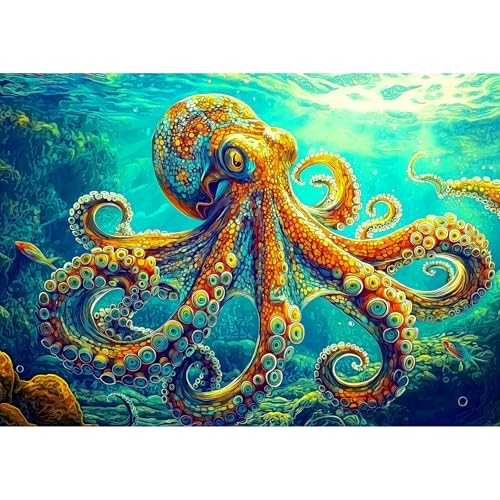 MINIWAN 1000 Piece Vibrant Octopus Underwater Jigsaw Puzzle | 27.5"x19.7", Letters on Back, Reference Poster Included, For Adults & Seniors - color: Deep-sea Octopus