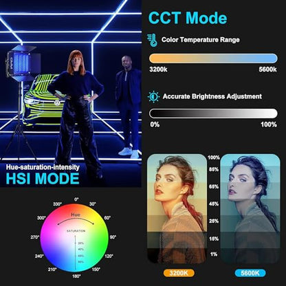 GVM 1300D RGB Video Light with Softbox, 65W LED Video Lighting Kit, 25000lux/0.5m, 360° Full Color Photography Lighting Kit, 2 Packs Led Panel Light for YouTube, Web Conference, Streaming - size: 1300D - 2 Pack