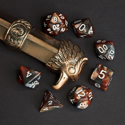 Sage’s Portal Stones DND Dice Set Acrylic Opaque 7-PC Polyhedral DND Dice Set for Dungeons and Dragons D&D Sage’s Cantrips RPG Tabletop TTRPG (Copper/Mica) - color: Copper/Mica/Silver