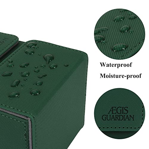 AEGIS GUARDIAN Card Deck Box with Dice Tray for MTG Cards, Commander Deck Box fit 150+ Sleeved Cards, PU Leather Card Storage Box Strong Magnet Deck Game Case for TCG CCG, Green - color: 5-2