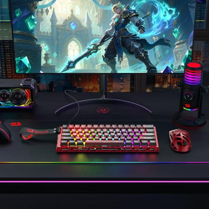 Redragon K753 HE Rapid Trigger Gaming Keyboard, 60% 61 Keys Wired Mechanical Keyboard w/Hype-Red Hollowed-Out Aluminum Base, Next-Gen UltraMag 100% POM Silky Rappid Trigger Magnetic Switch - color: Hype Red (CNC HE Version)