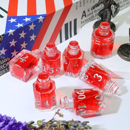 XENOLUX Potion Bottle Polyhedral Dice Set - Clear Resin DND Dice Set with Red Liquid - Healing Elixir Shape RPG Dice for Board Games - BOT11 - color: Bot11