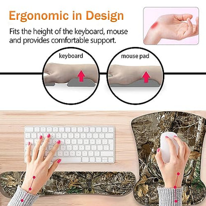 Keyboard Wrist Support + Wrist Mousepad + Coaster Combination, Non-Slip PU Base, with Gel Memory Mousepad, Suitable for Gaming, Office Pain Relief Mousepad Set - Camouflage Giraffe - color: Camouflage Giraffe