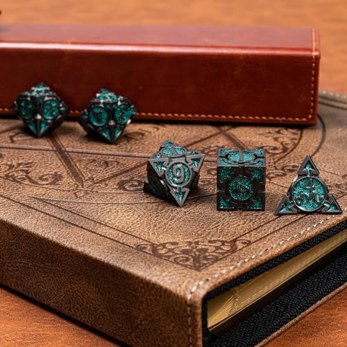 Metal DND Dice Set with Gift Box, Purple Black Sharp Edge Finish Heavy Polyhedral Dice, Designed for Dungeons & Dragons RPG DM and Players, for D&D, MTG RPG Meetings (Ranger) - color: Arrow-green