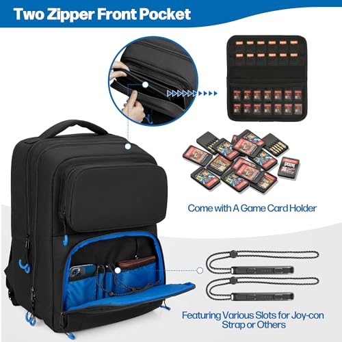 PGmoon Travel Storage Backpack Compatible with Nintendo Switch/Switch 2 | Protective Carrying Case with Various Pockets For Dock, Controllers & More Accessories (Patent Design)