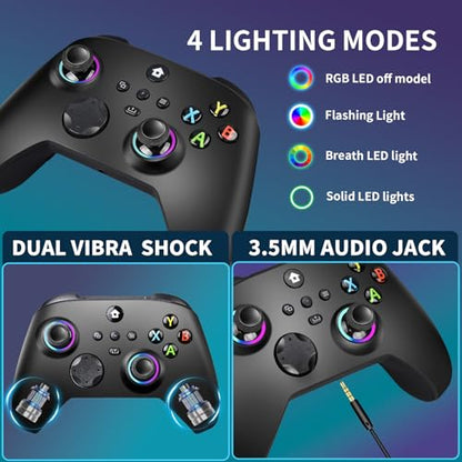 TECTINTER Wireless Controller for Xbox One Controller,2.4GHz Xbox O ne Controller Wireless with 8 Color RGB Light/Programmable/800mAh Battery,Compatible with Xbox One S/X,Xbox On e Series X/S - color: Dark Black