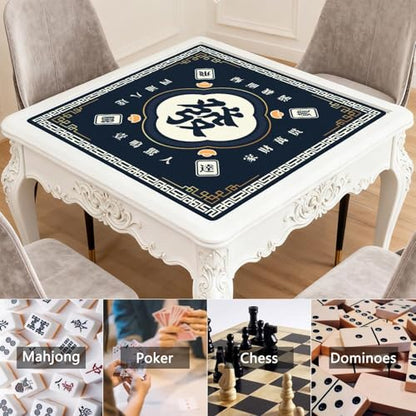 Mahjong Mat for Table with Carrying Bag & 3 Dice, Black 31.5"x31.5" Square Rubber Mahjong Table Cover, Non-Slip & Noise Reduction Gaming Mat for Mah Jongg, Poker, Dominoes & Tile Games - color: Black