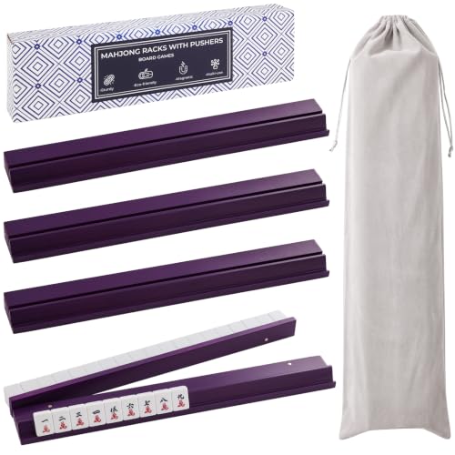 4PCS Wooden Mahjong Racks with Magnetic Pushers, 17.4 in Natural Wood American Mahjong Tile Rack Set, Modern Table Game Accessories for Mahjong Tiles (Plum, 17.5 in) - color: Plum, size: 17.5 in