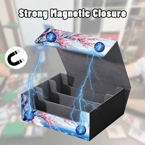DEGDFSGR Card Game Storage Box for TCG MTG Commander Deck Box MTG Card Box Organizer Trading Card Case Magnetic Closure Creative Pattern Up to 2400 Cards, Blue Ocean Cherry Blossoms Rock - color: Blue Ocean Cherry Blossoms Rock