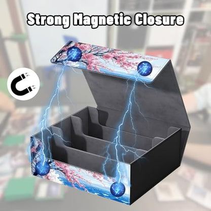 DEGDFSGR Card Game Storage Box for TCG MTG Commander Deck Box MTG Card Box Organizer Trading Card Case Magnetic Closure Creative Pattern Up to 2400 Cards, Blue Ocean Cherry Blossoms Rock - color: Blue Ocean Cherry Blossoms Rock
