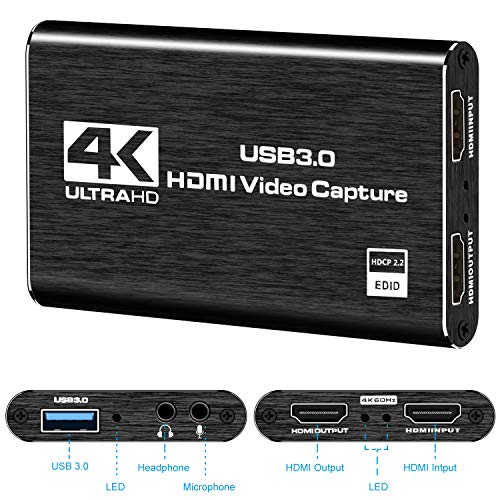 Capture Card, 4K HDMI Video Capture Card, Game Capture Card, 1080P 60FPS Video Capture Device, HDMI to USB 3.0 Capture Card for Streaming, Work with Camera/Xbox/PS4/PS5/PC/OBS - color: Black