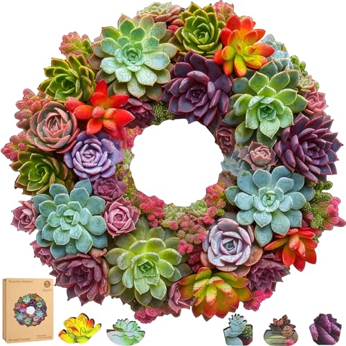 Delobil Succulent Garland Wooden Puzzles for Adults, 200 Pieces Mandala Jigsaw Puzzles, Unique Shaped Medium Size Wood Puzzle Gift for Kids, Family Game 11.3'' x 10.5'' - color: Succulent Garland, size: 200Pcs