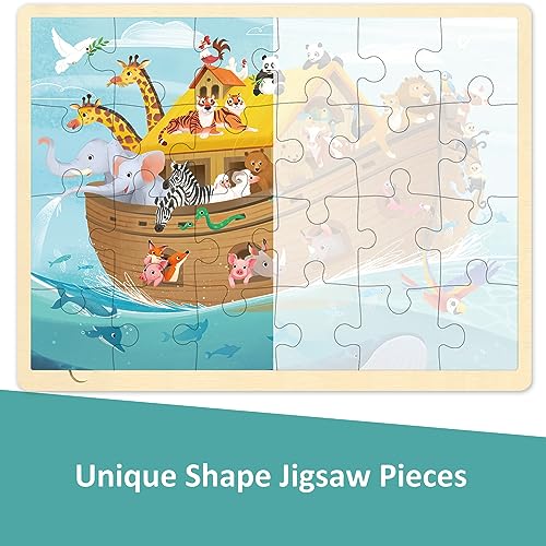 24 Piece Puzzles for Kids 3 Year Old, Noah's Ark | Religious Bible Puzzle, Wooden Jigsaw Puzzles, Ages 3-5, Preschool Puzzle for 3 4 5 Year Old, With Tray - style: 24 Piece