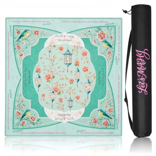 Mahjong Mat 31.5x31.5 Inch, Non-Slip Rubber 3mm American Mahjong Mat with Rules, Lantern Hand-Painted Look Noise Reducing Game Neoprene Mat for Table (Floral Lantern) - color: Floral Lantern