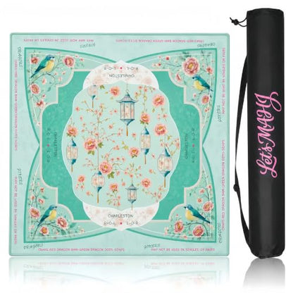 Mahjong Mat 31.5x31.5 Inch, Non-Slip Rubber 3mm American Mahjong Mat with Rules, Lantern Hand-Painted Look Noise Reducing Game Neoprene Mat for Table (Floral Lantern) - color: Floral Lantern