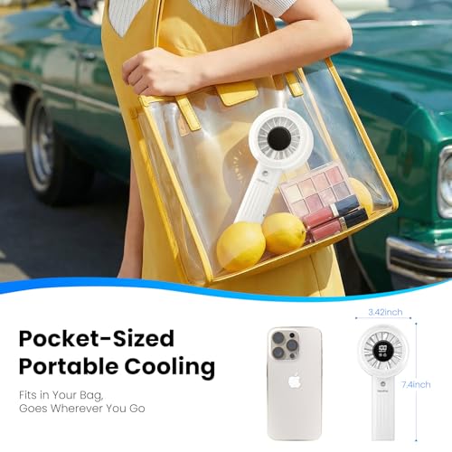 HandFan Upgraded Misting Fan with LED Display – Extreme Cooling Portable Handheld Fan with Water Mist Spray, 50% Stronger Airflow & Quieter, USB Rechargeable for Travel/Park/Disney/Beach/Concert/Game - color: Lily White