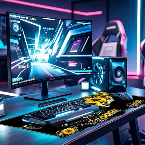 Large Gaming Mouse Pad Set with Wrist Support – 31.5" x 11.8" 4-in-1 XXL Mousepad with Keyboard Wrist Rest, Mouse Wrist Rest & Coaster – Ergonomic Desk Mat for Office, Home – Sunflower - color: Sunflower