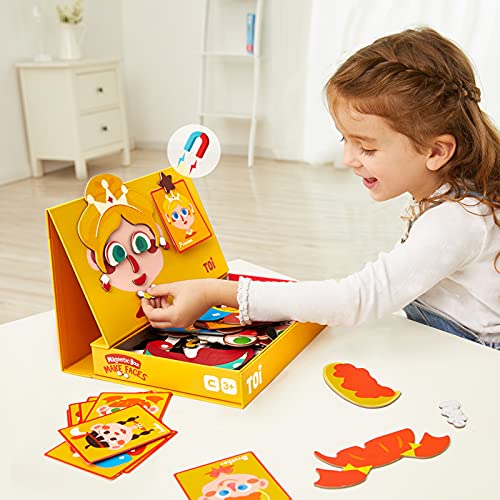 TOI Kid Magnet Toys Magnetic Jigsaw Puzzle for Kids Ages 3-5, Make Face | Portable Travel Puzzle, Toddler Magnetibook with Game Board, Preschool Educational Game, Home School Tabletop Activity Gift - style: Make Face