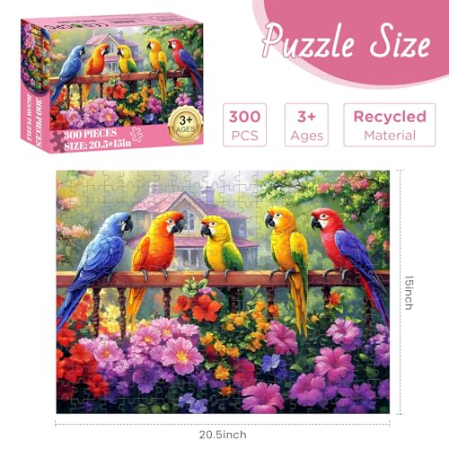 300 Piece Puzzles for Adult, Beauty Parrots and Flowers Jigsaw Puzzle - style: Bird
