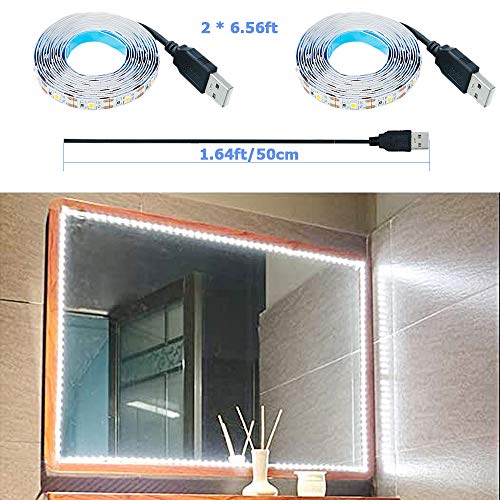 USB LED Strip Cool White 6000K 5V USB Powered 13.12ft/4M(2pcs x 6.6ft) | 240LEDs Flexible SMD2835 High Brightness No-Waterproof IP20 LED Tape Lights - color: Cool White