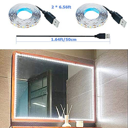 USB LED Strip Cool White 6000K 5V USB Powered 13.12ft/4M(2pcs x 6.6ft) | 240LEDs Flexible SMD2835 High Brightness No-Waterproof IP20 LED Tape Lights - color: Cool White