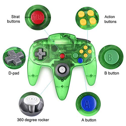miadore 4 Pack Classic N64 Controller, Wired Classic N64 Gamepad with Upgraded Joystick (Black/Gray/Clear Orange/Clear Green) - color: Black/Gray/Clear Orange/Clear Green
