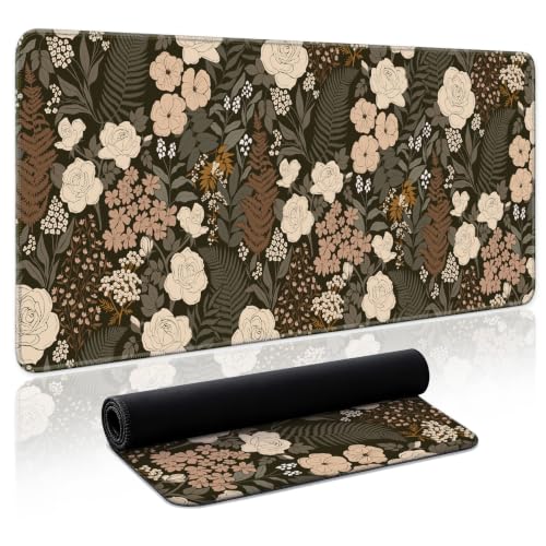 Aesthetic Desk Mat, Cute Wild Rose Desk Pad Protector for Work & Decor, 35.4" x 15.7", Pretty Non-Slip Extended Mouse Pad for Office or Home - color: C.Wild Rose, size: 35.4L x 15.7W inches