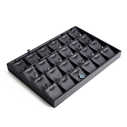 Oirlv Black Leather 24 Grid Jewelry Insert Tray Necklace Pendant Display Tray Jewelry Drawer Organizer（Pack of 1） - style: P017006