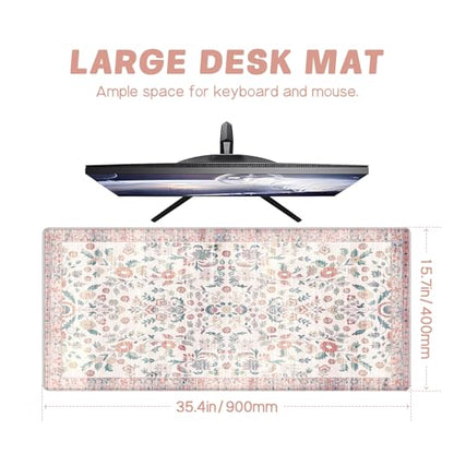 Baziabbo Pink Desk Mat,XXL Extended Large Mouse Pad,Gaming Mousepad with Stitched Edge,Non-Slip Rubber Base Keyboard Desk Pad for Home Office Study Game (Pink Floral-A) - color: Pink Floral-A