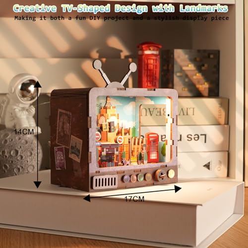 London Streets 3D Wooden Puzzle with LED Lights, DIY Craft Model Kit for Adults & Kids, Fun & Educational Building Set and Creative Home Decor Gift - style: London Streets