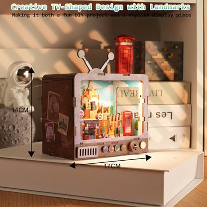 London Streets 3D Wooden Puzzle with LED Lights, DIY Craft Model Kit for Adults & Kids, Fun & Educational Building Set and Creative Home Decor Gift - style: London Streets