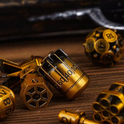 UDIXI Metal DND Dice Set 7PCS RPG Polyhedral Metal D&D Dice Set AncientGold | Bomb Shape, Solid Metal, Cool Design, Leather Pouch Packaging, for Dungeons and Dragons Role Playing Games Tabletop Games - color: Ancient Golden