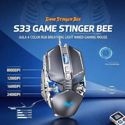 【 Breathing Light - Plug and Play & 59 inch Cable 】Professional Gaming USB Wired Mouse, 4-speed DPI Adjustment 2400, Anti Slip Roller, Fast Rebound, Ergonomic Optical Computer Laptop Gaming Mouse 2026