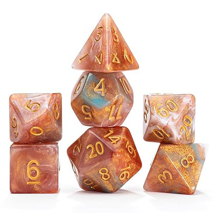 Gate Keeper Games and Dice: Aether Dice: Heavenly - 7pc RPG Set, Gold, Rouge, White & Blue w/ Holographic Glitter, Resin Dice for Role Playing Games - style: Heavenly