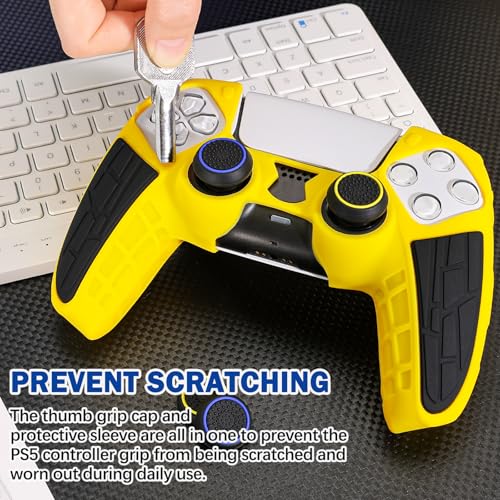 DLseego Protective Cover for PS5 Controller, Soft Silicone Ergonomic Anti-Slip Controller Case Skin with 4 PCS Thumb Stick Grip Caps - Yellow - color: Yellow