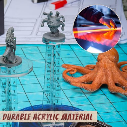 CZYY DND Flying Miniature Flight Stands, Set of 2 Acrylic Combat Risers | Small 1 in & Large 2 in Platforms, Tracks 0-9999 ft Altitude, Side Notches for Height Tracking, For Aerial RPG Combat Scenes
