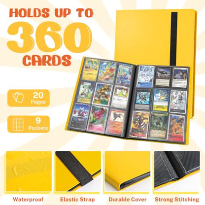 Trading Card Binder, 9 Pocket 20 Pages 360 Cards, Suitable for MTG, TCG(Yellow) - color: Yellow