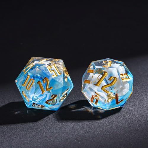 Cusdie Sharp Edges DND Dice, 7 PCs D&D Dice, Handcrafted Polyhedral Dice Set, for Role Playing Game Pathfinder (Blue Swirl w/Gold Foil) - color: Blue Swirl W/Gold Foil