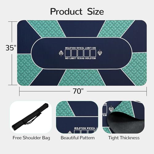 70 x 35 Inch Poker Mat for Table, Texas Hold'em Poker Table Top Mat with Carrying Bag, Waterproof Anti-Slip Rubber Blackjack Mat for Home Game Nights Up to 8 Players - color: 70 X 35 Inch Green
