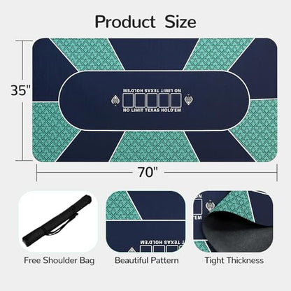 70 x 35 Inch Poker Mat for Table, Texas Hold'em Poker Table Top Mat with Carrying Bag, Waterproof Anti-Slip Rubber Blackjack Mat for Home Game Nights Up to 8 Players - color: 70 X 35 Inch Green