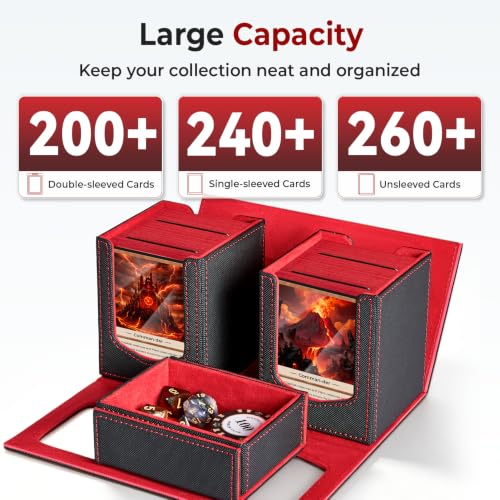 Fabmaker Deck Box Compatible with MTG, Large Capacity Trading Card Storage Box, All-in-One Leather Magnetic Closure Card Box with Token Tray, Card Box Compatible with Magic the Gathering - color: Grey, size: 2 pack