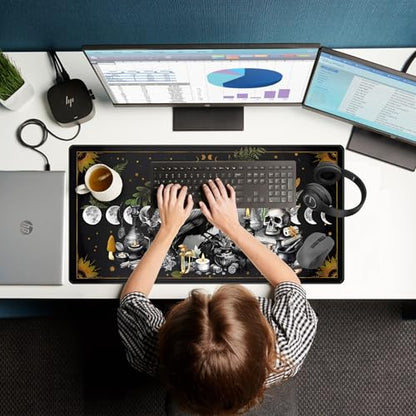 Cute Kawaii Raven Desk Mat XXL Large Extended Gaming Mouse Pad Nature Forest Gothic Mousepad with Stitched Edges, Anime Skull Laptop Keyboard and Mouse Mat Desk Pad for Work Game 31.5x15.7 in - color: Anime Black Crow
