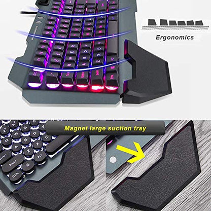 Wireless Membrane Gaming Keyboard and Mouse with Rainbow LED Backlit-Purple | Rechargeable 4800mAh Battery,Metal Panel,Ergonomic,Waterproof,Dustproof,7 Color Mute 2400 DPI Mice for Computer PC Mac Gamer - color: Purple Mixed