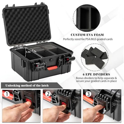 Graded Card Case, Waterproof Trading Card Storage Box for Card Slab | Graded Card Carrying Case Storage Box for 100+ Sports Trading Cards with 6 EVA Foam - size: XL (holds 100+ Graded Cards-waterproof)